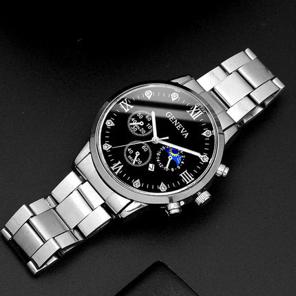 4pcs Fashion Versatile Couple Watch Casual Pair Watch Steel Band Quartz Watch+Couple Necklace