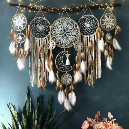 Dream Catchers Handmade Macrame Wall Hanging Dreamcatcher 5 Pieces White Boho Dream Catcher Baby Shower Decorations For Home