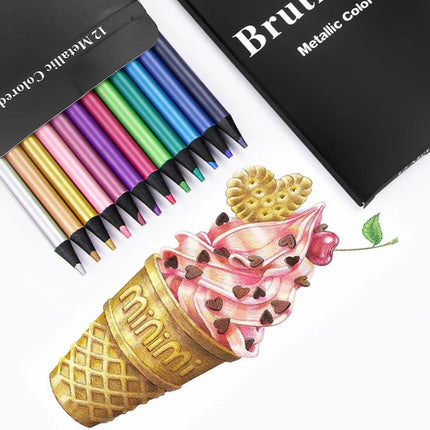 12 Color Metallic Colored Pencils Drawing Sketching Set Coloring Colour Pencils Profession Art Supplies For Artist