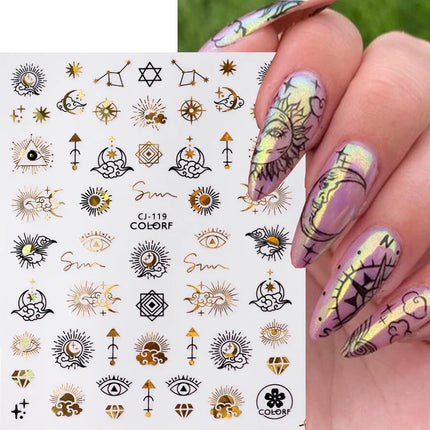 Gold Black Bronzing Leaves  3D Nail Sticker Geometrics Lines Leopard Zebra Pattern Adhesive Transfer Sticker DIY Nail Decoration