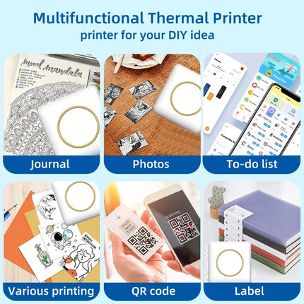 Mini Thermal Printer Bluetooth Wireless Inkless Printer Photo Sticker Adhensive Note Printing  Portable Pocket Office Printer.