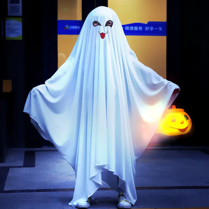 Cute Kids Adult Halloween Ghost Horror Cloak Capes Anime No Face Cosplay Costumes White Treating Tassels Cloak Unisex Full Set