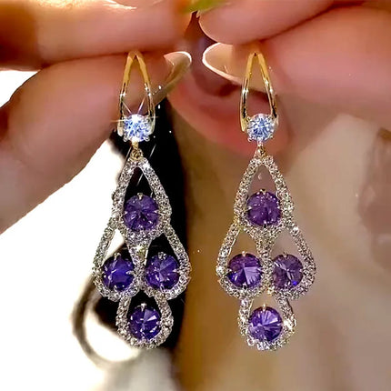 Purple Water Drop Tassel Earrings - Sparkling Party Accessories for Women