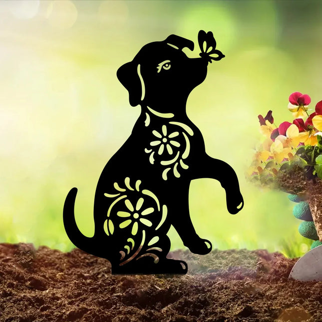 1PC Metal Dog Garden Decor for Outside Decorative Puppy Garden Stakes Black Dog Silhouette Outdoor Yard Art for Dog Lovers