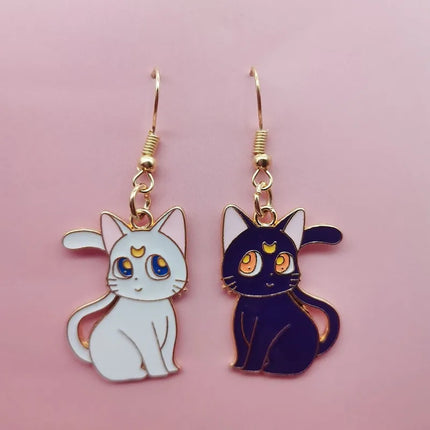 Sailor Moon Cat Earrings Luna and Artemis Anime Inspired Enamel Drop Earrings Kawaii Animal Jewelry for Women Girl Gift