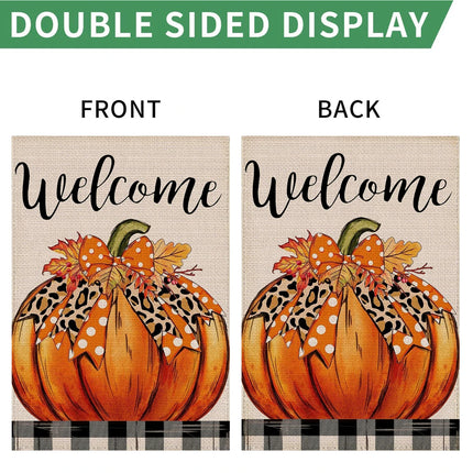 1PC  Pumpkin vegetables Thanksgiving Pattern Linen Cotton Garden Flag Banner Indoor Outdoor Home Garden Hanging Decor