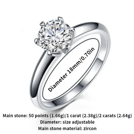 Exquisite New Style Never Fade Luxury Classic Solitaire 50 Cents/1 Carat/2 Carat Zirconia Open Ring For Women Wedding Jewelry