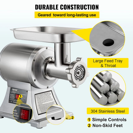 VEVOR 122 Kg/H 250 KG/H Electric Meat Mincer Chopper Heavy Duty Food Processors Kitchen Appliances Commercial Grinder Machine