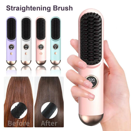 Hair Straightener Brush LCD Display 9 Temp Adjustable Fast Heating Negative Ions Hot Brush Electric Curly Hair Styling Comb