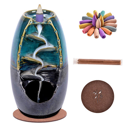 Incense Holder Set Ceramic Backflow Waterfall Incense Burner Aromatherapy With Incense Cones Home Decoration For Indoor Censer