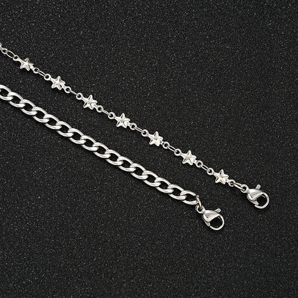 Men's Fashion Stainless Steel Double Chain Star Bracelets Minimalist Silver Color Hip Hop Bracelet Punk Jewelry Gifts 2024 New