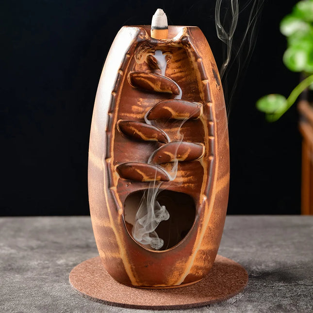 Incense Holder Set Ceramic Backflow Waterfall Incense Burner Aromatherapy With Incense Cones Home Decoration For Indoor Censer