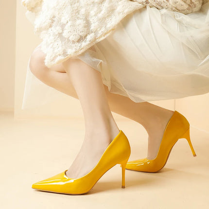 Candy Color High Heel Pumps Elegant Women's Shoes Pointed Toe Solid Color Classic Patent Leather Dress Heels Women Wedding Shoes