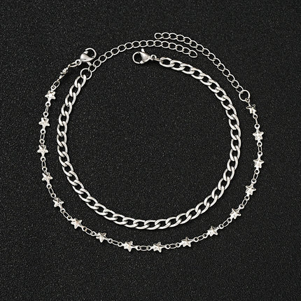 Men's Fashion Stainless Steel Double Chain Star Bracelets Minimalist Silver Color Hip Hop Bracelet Punk Jewelry Gifts 2024 New