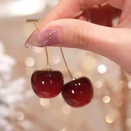 Charming Red Cherry Drop Earrings - Sweet Fruit Jewelry for Women