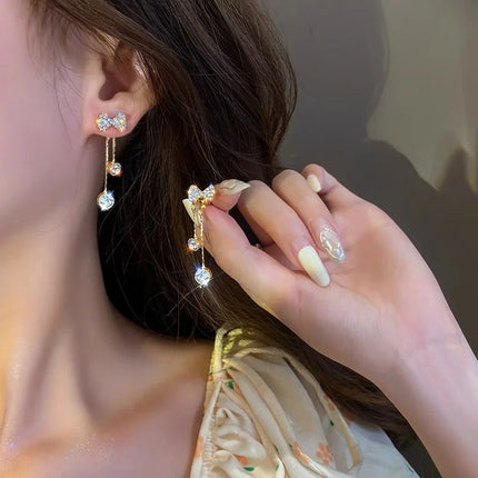 Korean Style Imitation Pearl Tassel Earrings with Crystal Fringe - Vintage Jewelry for Women