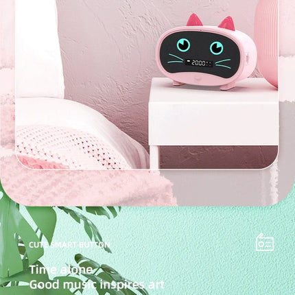 1PCS Cute Cat Bluetooth Speaker with Alarm Clock Portable Bluetooth 5.0 Wireless Speaker Stereo Sound Box Music Player Subwoofer