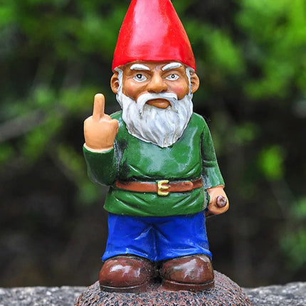 Middle Finger White Beard Dwarf Ornament Gnome Statue Ornament 5.9in Tall Middle Fingler Lawn Statue Figurine Lawn Garden Decor