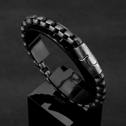 MKENDN Vintage Oxidized Black Box Link Chain Bracelets for Men Stainless Steel Punk Motorcycle Charm Bracelets Male Pulseira