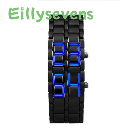 Fashion Black Full Metal Digital Wrist Watch Men Blue LED Display Men's Watches Gifts for Male Sport Creative Relogio Minino