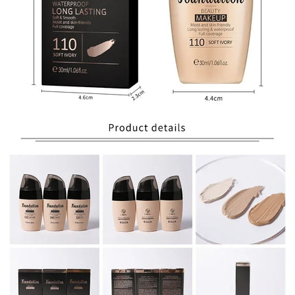 Liquid Foundation High Coverage Concealer Long-lasting Cover Dark Circle Brighten Waterproof Matte BB Cream Face Makeup Cosmetic