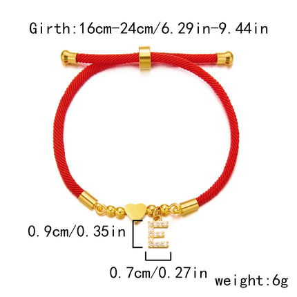 New Stainless Steel Gold Color Heart A-Z Initial Letter Bracelet Men Luck Red Rope Charm Bracelet For Women Men Jewelry Gift