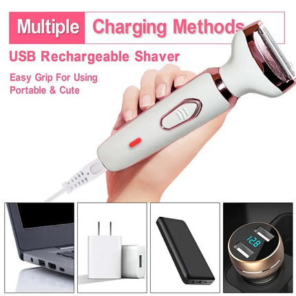 4 in 1 Electric Razor for Women Shaver Lady Shaver Body Hair Trimmer for Armpit Bikini Arm Leg Face Mustache Portable Painless