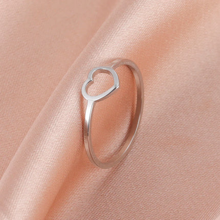 Amaxer Minimalist Heart Stainless Steel Rings For Girl Women Gold Color Cute Tiny Hollow Finger Ring Jewelry Gift