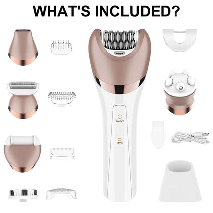 6in1 Set Electric Epilator Women Female Shaver Leg Body Hair Removal Face Lady Razor Bikini Trimmer Facial Hair Remover Wet&Dry