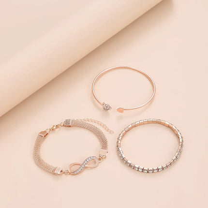 3Pcs Women Heart Open Bracelet Set Fashion Crystal Tennis Chain Bangle For Girls Trend Party Jewelry Accessories