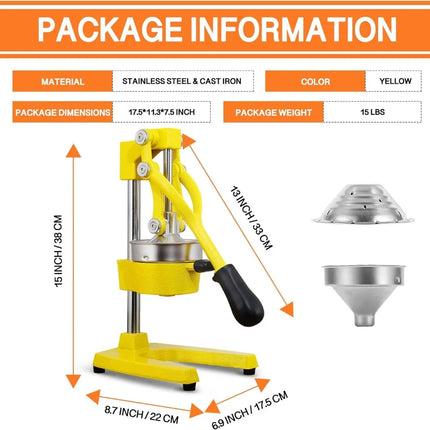 Commercial Heavy Duty Cast Iron Hand Press Manual Orange Citrus Lemon Lime Grapefruit Pomegranate Fruit Juice Squeezer Machine