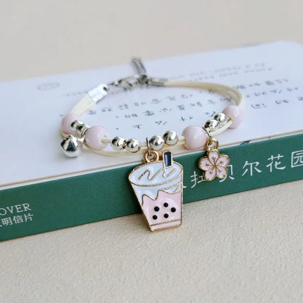 2023 New Simple Cute Cartoon Bunny Bracelet for Women Sweet Pink Series Pendant Hand-Wowen Bracelets Bangles Couple Friends Gift