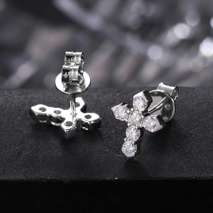 Cross Real Diamond Test Passed Moissanite Rhodium Plated 925 Silver D Color Moissanite Sparkling Earring Jewelry Girlfriend Gift