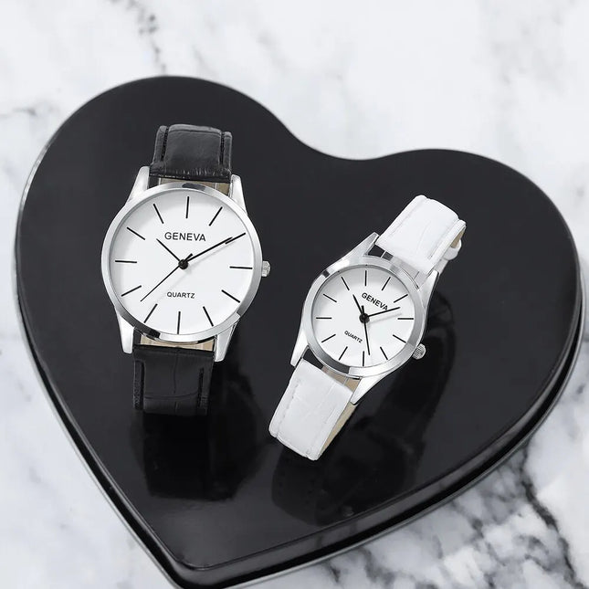 4pcs Couple Quartz Watch With Bead Bracele Casual Leisure Fashion Round Couple Watch Black White Bead Bracelet Set