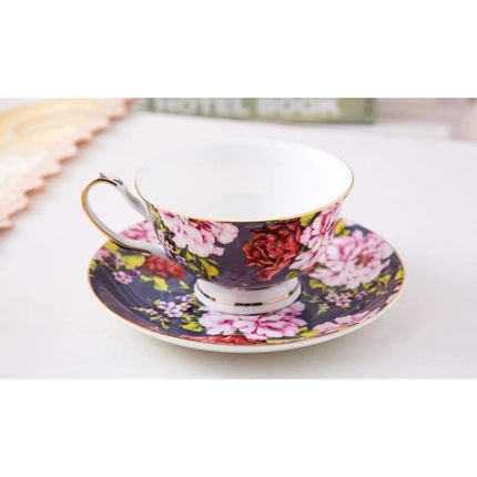 Tea Cups and Saucers Set of 6, Tea Set, Floral Tea Cups (8oz), Cups and Saucers Set,  Porcelain