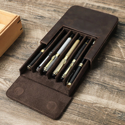 Genuine Leather 6 Slots Hard Fountain Pen Case Stationery Storage Box Organizer school office supplies Exquisite students Gift