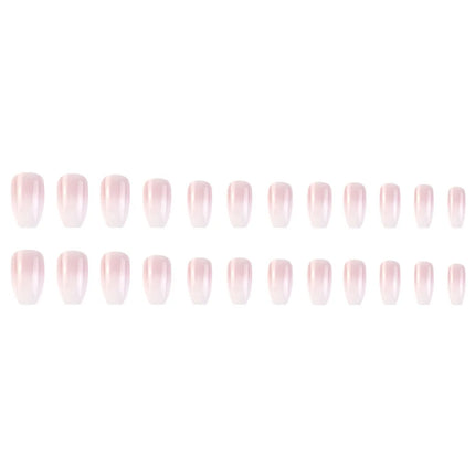 24 Pcs Glossy Short Ballerina Press On Nails Pink Gradient Fake Nails Artificial Finger Manicure False Nails For Women