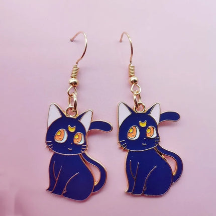 Sailor Moon Cat Earrings Luna and Artemis Anime Inspired Enamel Drop Earrings Kawaii Animal Jewelry for Women Girl Gift