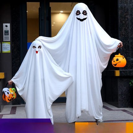 Cute Kids Adult Halloween Ghost Horror Cloak Capes Anime No Face Cosplay Costumes White Treating Tassels Cloak Unisex Full Set