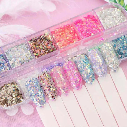 1Box Iridescent Crystal Nail Art Sequins Fantasy Mermaid Holographic Hexagon Sparkles 3D Dazzling Accessories for Nail Designs *