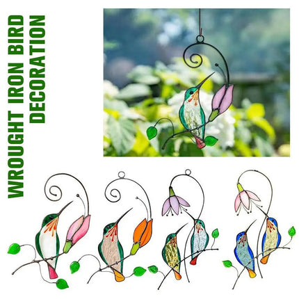 1Pc Metal Stained Glass Handicraft Garden Window Balcony Hummingbird Yard Home Wall Hanging Bird Ornament Door Decoration