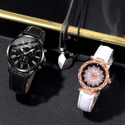 4pcs Minimalist Casual Fashion Wristwatch, Student Strap, Quartz Watch, Male and Female Couple Watch, Couple Necklace