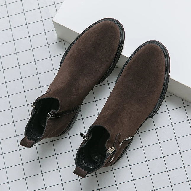 Hot Selling Men's Chelsea Boots in Autumn Winter Reverse Suede Short Boots Thick Soled Men's High Top Shoes Free Delivery