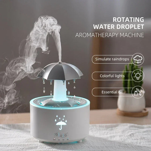 New Creative Rotating Raindrop Aromatherapy Machine Rain Cloud Humidifier Heavy Fog Quantity Colorful Moving Head Humidifier