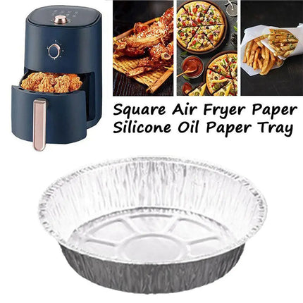 7'' Oil-proof Aluminum Foil Tin Box Air Fryer Disposable Paper Non-stick Steaming Basket Kitchen Baking Tool BBQ Drip Pan Tray