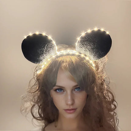 Colorful LED Mouse Ears Headband Black Ears Headbands for Kids and Adults - Cosplay Costume Mouse Themed Birthday Party Supplies