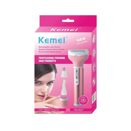 Kemei 4in1 Women Electric Shaver Facial Body Trimmer Beard Eyebrow Nose Ear Lady hair removal Bikini Ball Groin Rechargeable Set