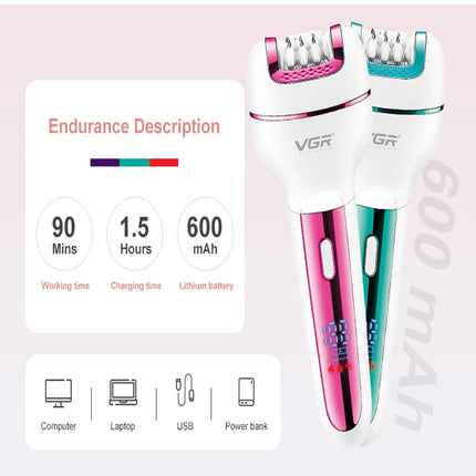 Original VGR 3in1 Epilator Women Electric Shaver For Face & Body Rechargeable Lady Trimmer Hair Removal Bikini Underarms Legs