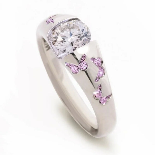 Creative Women Fashion Butterfly Ring Silver Color Inlaid White Stone Engagement Rings for Women Bridal Wedding Jewelry