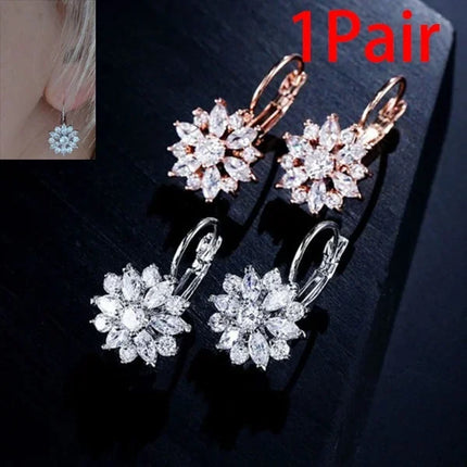 Crystal Blossom Drop Earrings - Elegant Tin Alloy Jewelry for Women and Girls